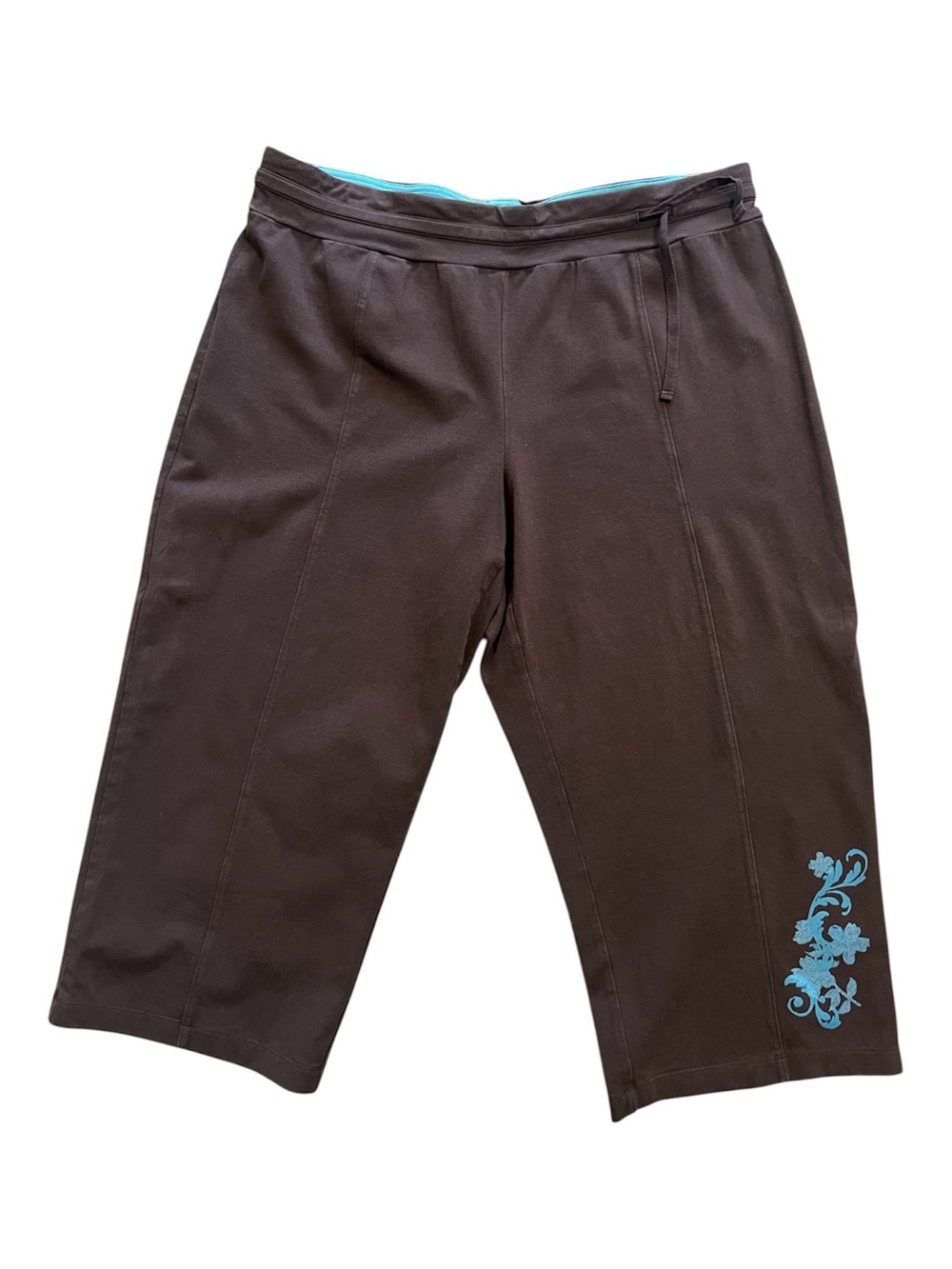 SJB Active Size XL Brown Wide Leg Capri Drawstring Waist Floral Graphics